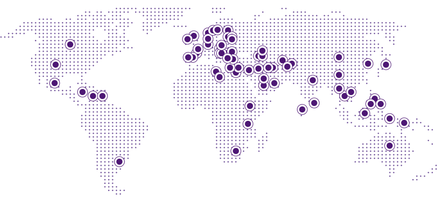 World map with markers