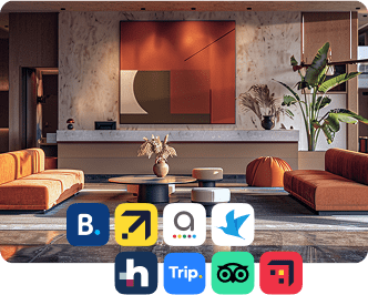 Hotel lobby and OTAs logos.
